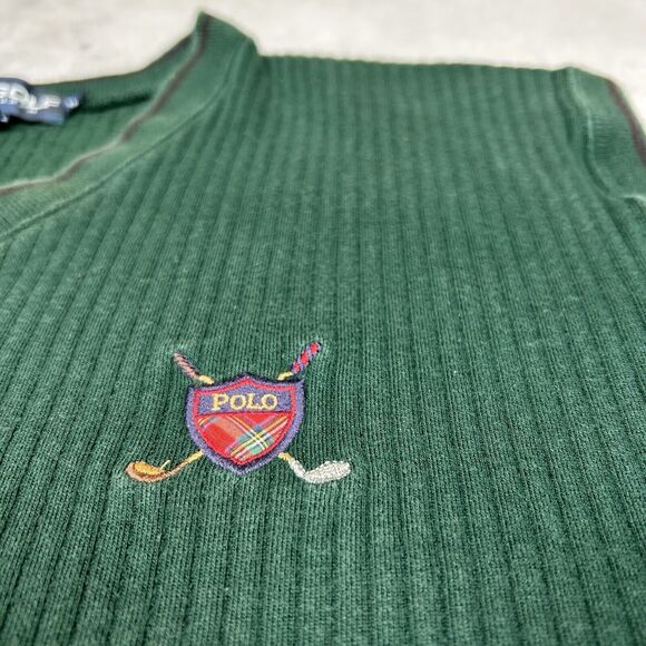 VNTG 90's Polo Ralph Lauren Sweater Vest Men's Large Golf Polo Crest Green Knit - Picture 4 of 10